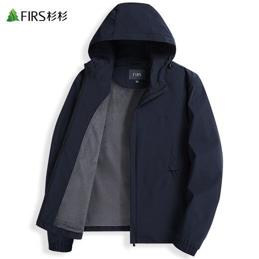 Shanshan (FIRS) Silver Fox Velvet Windproof Hooded Jacket Men's 2025 Autumn New Anti-wrinkle Plus Velvet Business Executive Commuting Jacket N Navy Velvet FT1314TM560 L (175)