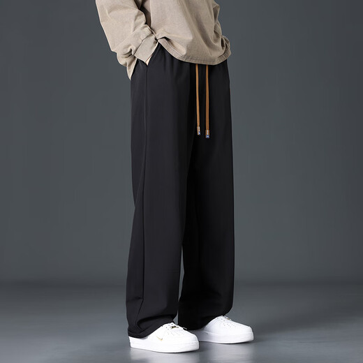 Dingfengbaoluo American casual pants for men in autumn and winter, heavy velvet and thickened, fashionable and warm wide-legged long pants DFK41 black XL