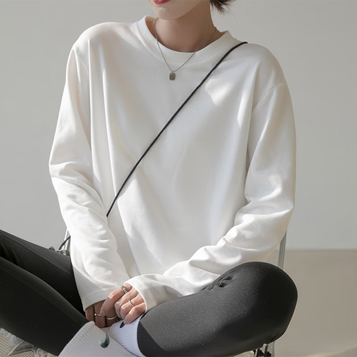 Yu Zhaolin white long-sleeved T-shirt women's spring and autumn loose sweatshirt layered with inner layering shirt winter pure cotton top