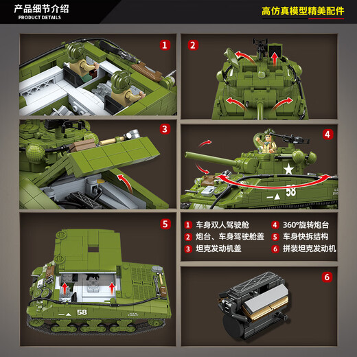 Compatible with Lego World War II German tank model assembly building blocks toys children's military series boys gift M4A3 Sherman medium tank [1175 particles]