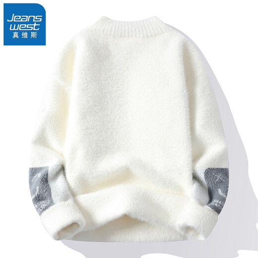 Jeanswest sweater men's half-collar high knitted sweater men's clothing autumn and winter trendy men's clothing warm base thickened imitation wool thread 20736/24338 white L recommended 105Jin Jin equals 0.5kg -120Jin Jin equals 0.5kg