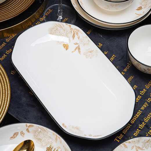 Haoya 72-head dishware set Chinese Jingdezhen tableware set gift box ceramic housewarming gift hibiscus blossom