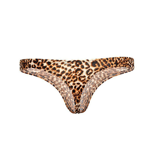 Magnificent Men's Leopard Print Sexy Underwear T-Pants with Exciting Pouch T-Pants Narrow Brim Sexy Men's T-Pants Brown M