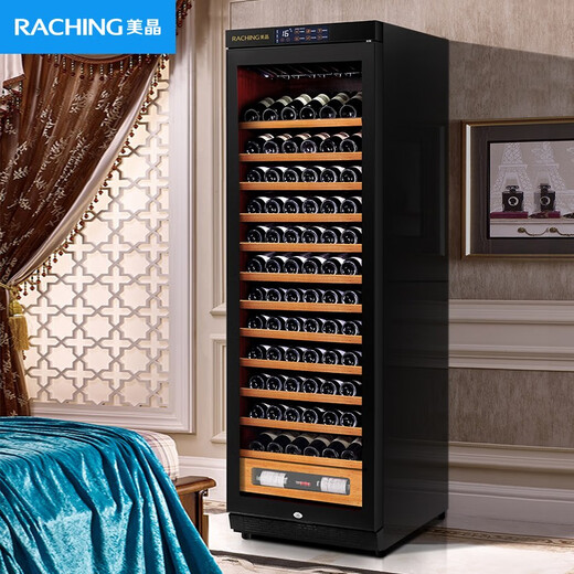 Meijing(raching) W380A-MC Constant Temperature Solid Wood WIFI Smart Air-cooled Red Wine Cabinet Solid Wood Wine Cabinet with Cup Rack Starry Sky Black