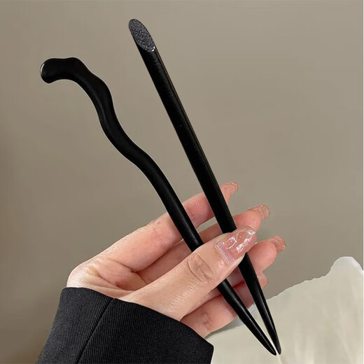 Miao Yijia black sandalwood hairpin, ancient style hairpin, new Chinese style wooden hairpin, high-end antique sandalwood Hanfu headdress, hairpin, plain silk + Tianzhi, two-piece set of ebony wood hairpin