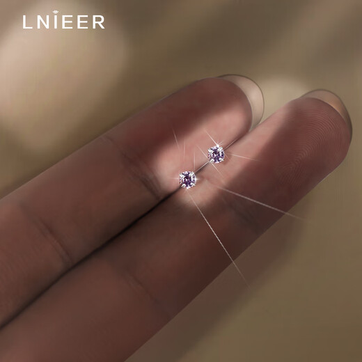 Lnieer999 Pure Silver Earrings Mini Super Flash Small Earrings Women's Ear Piercing Mini Invisible Anti-blocking Needle Ear Bone Nail Tremella Ear Stick Light Purple Super Flash Earrings S999 Pure Silver