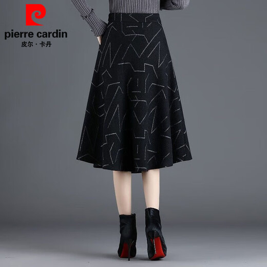 Pierre Cardin Woolen Skirt Women's 2024 Autumn and Winter New Midi-Length Skirt Large D Size Women's A-Line Skirt Pleated Skirt Winter Skirt Skirt Women 5091# Geometric Pattern M Recommendation 105Jin Jin is equal to 0.5kg within