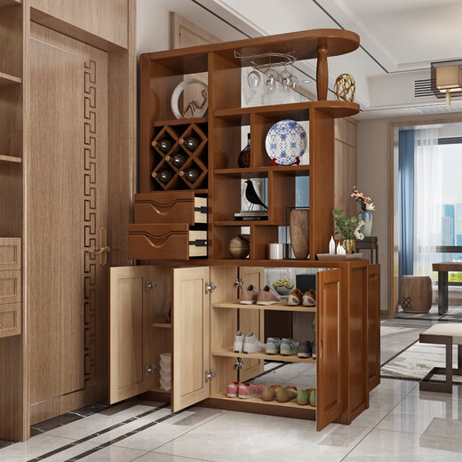 Benbei Chinese solid wood partition cabinet wine cabinet modern living room entrance cabinet shoe cabinet room hall cabinet entrance screen double-sided storage cabinet length 120 width 40 height 200cm meter partition 826# imported rubber wood walnut color home installation
