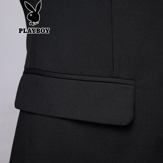 Playboy Business Suit Suit Men's Suit Men's Suit Formal Wear Work Professional Wear Men's Wedding Groom Groomsman Dress Black Two-Button Suit+Trousers+Shirt+Gift Bag XL