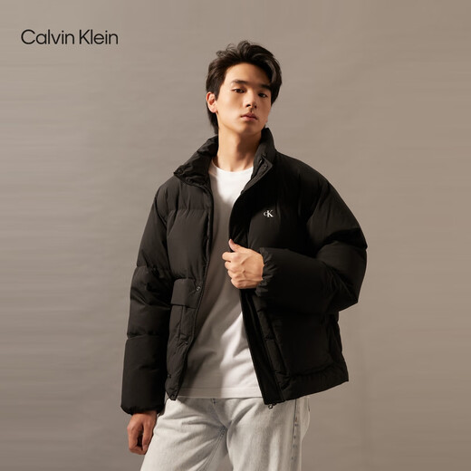 Calvin KleinJeans autumn and winter men's trendy casual sports ck large pocket printed duck down stand collar down jacket BEH-space black S