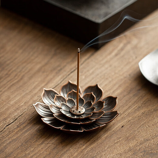 Muke creative tea ceremony incense burner alloy thread incense holder vertical line small incense burner home indoor sandalwood agarwood incense base incense ash holder tea table tea art decoration accessories alloy lotus thread incense holder
