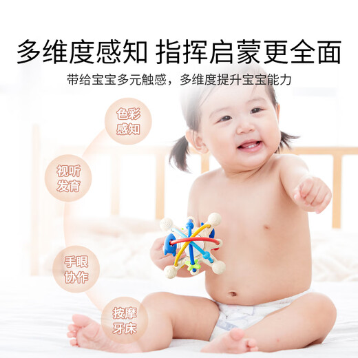 YouRentang Yingshi Manhattan hand ball baby silicone chewable toy molar stick teether baby molar baby chewing gum color perception dustproof non-stick hair rattle soothing