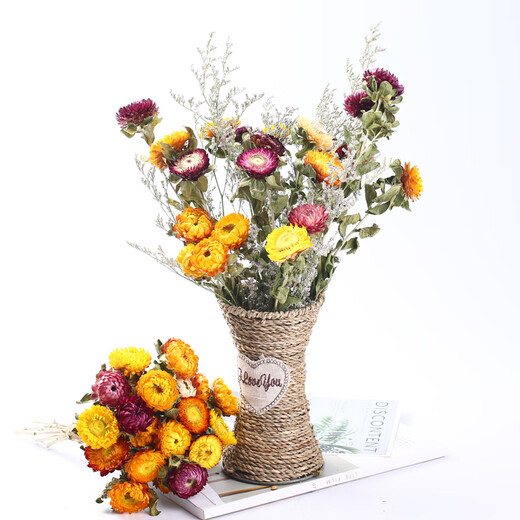 Aiman dried flowers, real flowers, Yunnan straw chrysanthemums, small daisies, natural air-dried bouquets, flower arrangements, internet celebrity decorative ornaments, wheat straw chrysanthemums, colorful bouquet (20 flowers), dry branches
