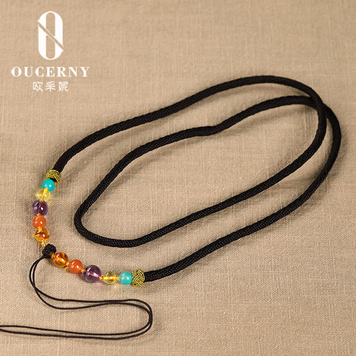 Ouchini Beeswax Water Drop Pendant with Chain Amber Necklace Beeswax Chain Lanyard Small Accessories Duobao Accessories Does Not Come with Certificate Style 3 Blood Amber + Gold Amber, Rainbow Chain Style