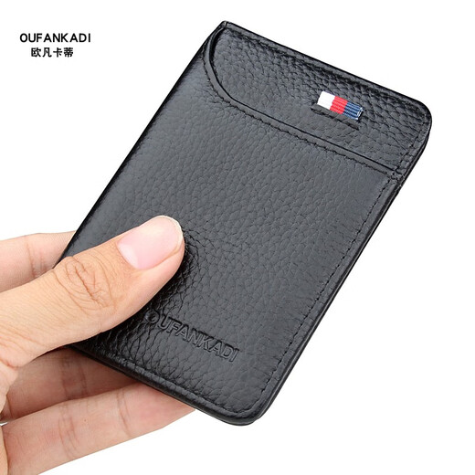 Ovankati genuine leather bank card bag men's business card holder ultra-thin women's ID bag storage bag small card holder card bag large capacity black