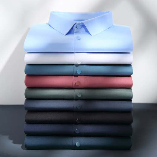 Romon shirt men's long-sleeved seamless lapel no ironing young and middle-aged young business casual professional men's shirt Father's Day gift navy blue 40