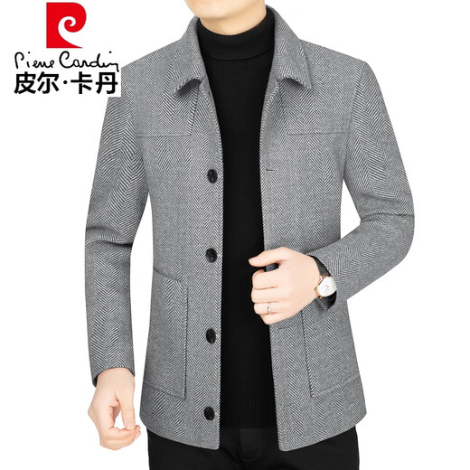 Pierre Cardin light luxury high-end brand men's clothing, light business autumn and winter new wool woolen jacket men's coat casual coat men's middle-aged dad's coat knitted 2206 khaki 165/S