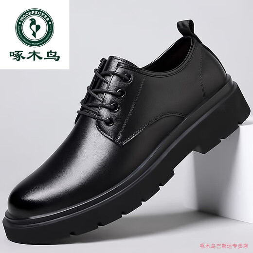 Woodpecker men's shoes winter genuine leather business formal leather shoes men's casual shoes British velvet warm thick-soled big-toe shoes black 762 four seasons 41