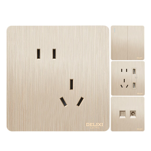 Champagne brushed gold switch socket panel 86 type concealed socket 5 five-hole wall switch oblique five holes