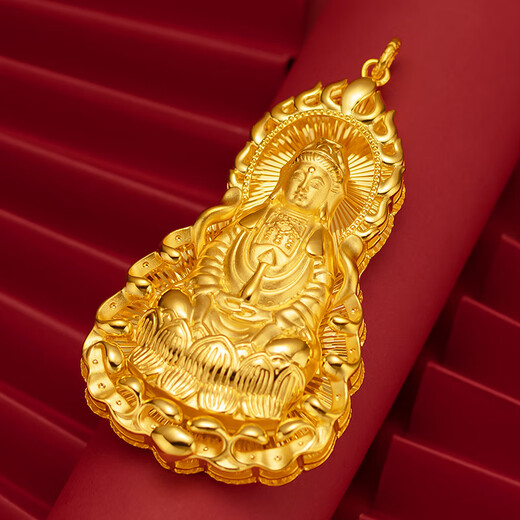 Fir Crown 18K Gold Guanyin Pendant Safe Extra Large Guanyin Tag 3D Hard Gold Version Imitation 18k Gold Domineering and Heroic Guanyin Large Guanyin