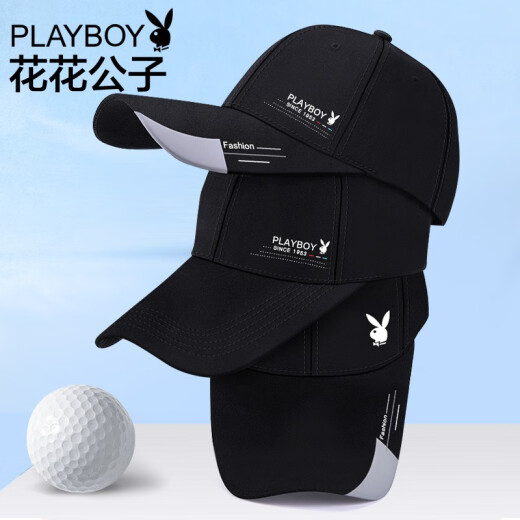 Playboy hat men's baseball cap spring and summer fashion peaked hat women's sun protection hat couple trend hat 103-9B [extended brim] black