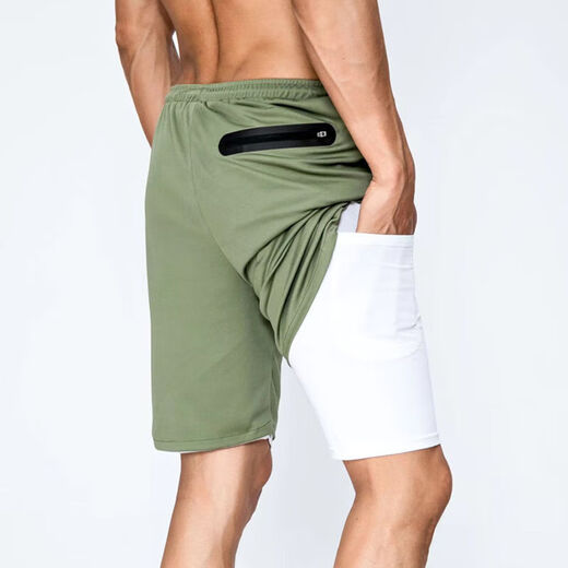 Correr pantalones cortos de maratón dos en uno puede poner teléfonos móviles con deportes de dos capas forradas de baloncesto falso de dos piezas 9904# verde M XL (180C130-145Jin [Jin equivale a 0.5 kg])