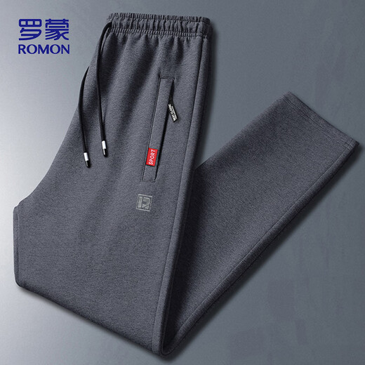 ROMON casual pants men's autumn trendy straight warm pants men's versatile sports elastic sweatpants T1053 gray XL