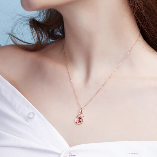Fantimo 18k rose gold necklace women's rubellite phoenix pendant, high-end colored gemstone clavicle chain, rubellite pendant, SF Express+ brand gift box