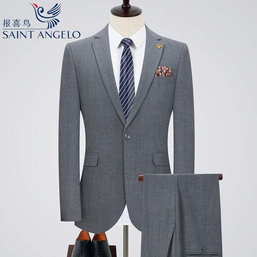 Angel Bird two-piece suit men's business casual formal dress groom wedding banquet dress suit jacket 502 gray stripes (back center slit) one button 46 165/ (recommended 90-120 Jin Jin equals 0.5 kg)
