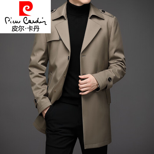 皮尔卡丹（pierre cardin）英伦风风衣男中长款秋冬季加厚羽绒内胆商务休闲翻领保暖大码外套 藏青色 XL 180