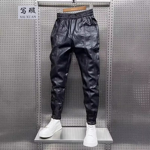 Write Xuan winter men's leather pants with velvet and thickening to keep warm, high-waisted, waterproof and windproof, large size loose leather pants for motorcycles and motorcycles, men's leather pants black, no velvet 3XL 150-165Jin Jin is equal to 0.5kg Recommendation