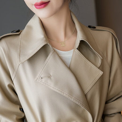 AEMAPE high-end British style windbreaker jacket for women 2025 spring and autumn new style double-breasted strap waist-closing long coat Khaki M