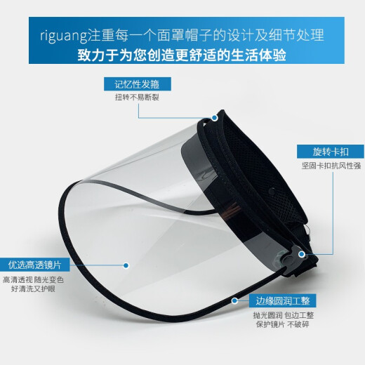 Transparent protective mask, anti-droplet mask, goggles, anti-splash, kitchen cooking, cooking, sun hat, women's sun protection, empty top hat, outdoor cycling, rain-proof, large-brimmed sun hat, men's face covering (adjustable), dark blue + transparent lens