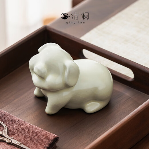 Qinglan (QINGLAN) Ru Kiln tea pet ornaments can be opened to raise creative tea accessories for home and office zodiac pig Kung Fu tea set ornaments beige Ru Kiln lucky pig tea pet