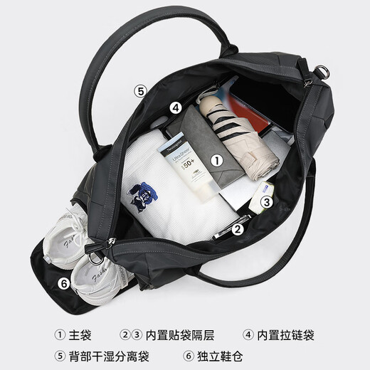 史莱辛格（Slazenger）短途出差旅行包男大容量干湿分离运动健身手提单肩斜挎包 深灰色 