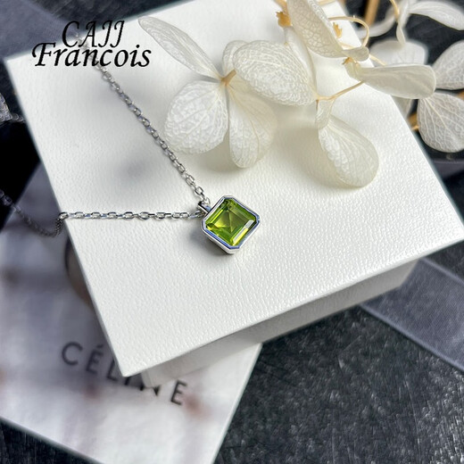 CAJJ Francois 1.4 carat peridot necklace for women, small sugar cube pendant, natural colored treasure, jewelry gem 925 silver clavicle chain, peridot necklace