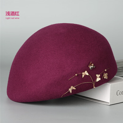 Lanshimengdai 2024 Autumn and Winter Warm Wool Wool Butterfly Beret Elegant Retro Painter Hat Western Fashion Curly Beret Elegant * Khaki (High Quality - 100% Wool) One Size for Adults (Hidden Adjustment 56-57.5cm)