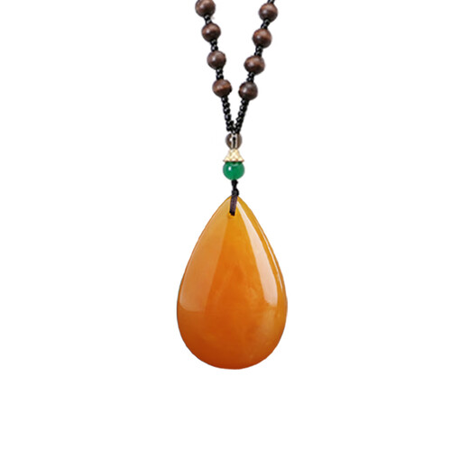 PURE GIRL Retro old beeswax pendant necklace Ping An buckle second generation synthetic beeswax gourd long sweater chain ethnic style Ping An buckle wooden bead chain