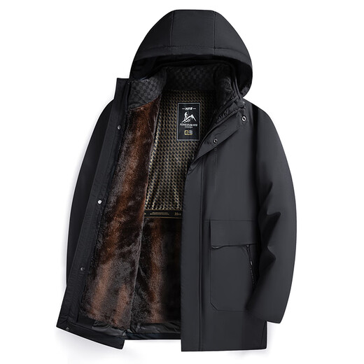 Playboy cotton-padded jacket for men, father's winter jacket, men's velvet thickened warm hat with liner removable, middle-aged and elderly cotton coat 2321 gray (velvet style) hat + liner L (suitable for 90-110 Jin Jin equals 0.5 kg)