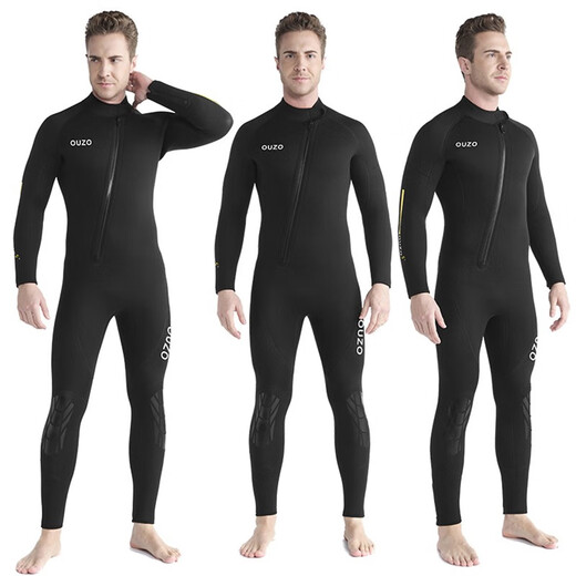 OUZO men's 5MM thickened one-piece wetsuit swimsuit winter swimming warm sun protection surfing suit jellyfish suit snorkeling equipment men's black M