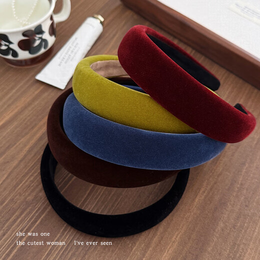 Morning Star Retro Solid Color Wide-brimmed Headband Women's Face Wash Headband Headband High Head Versatile Pressed Hairpin Autumn and Winter Temperament Hair Accessory Yellow Velvet Headband