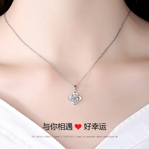 Xinboni Light Luxury Girls Necklace Moissanite Fashion Jewelry Four-leaf Clover Women's Gift for Wife and Girlfriend Jewelry Free Engraving - Light Luxury Model 1 Carat Four-leaf Clover