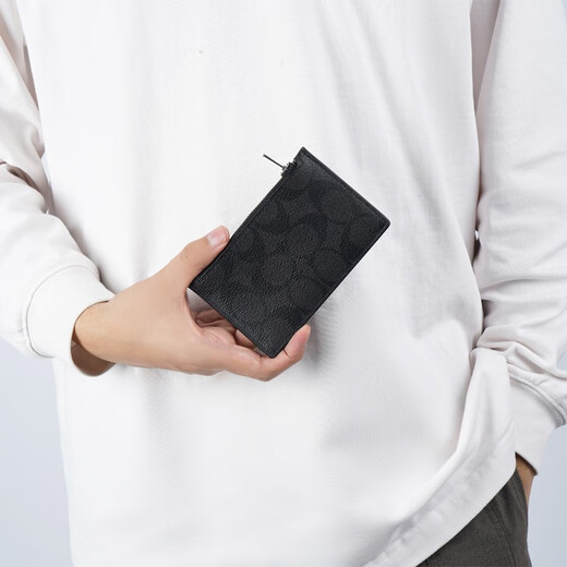 COACH Double 11 early purchase card holder men's medium and long ID card holder for boyfriend/husband C4281 black gray QBA45