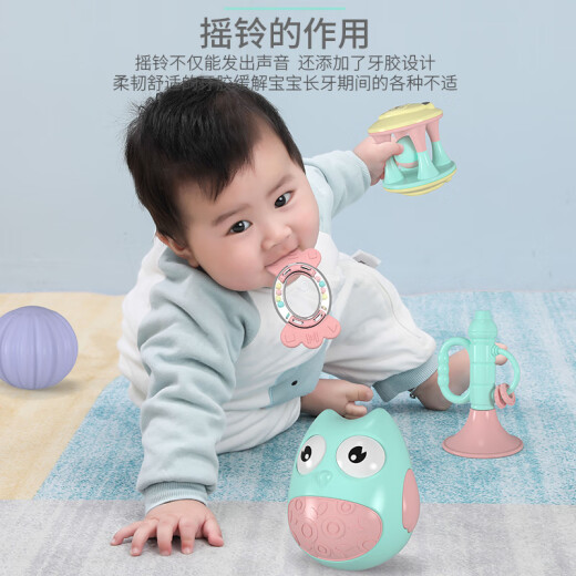 Sugar rice hand rattle teether set baby toys 0-3-6-12 months Douyin same style newborn infants baby fun comfort 0-1 years old high temperature boiled rattle 11-piece set barrel