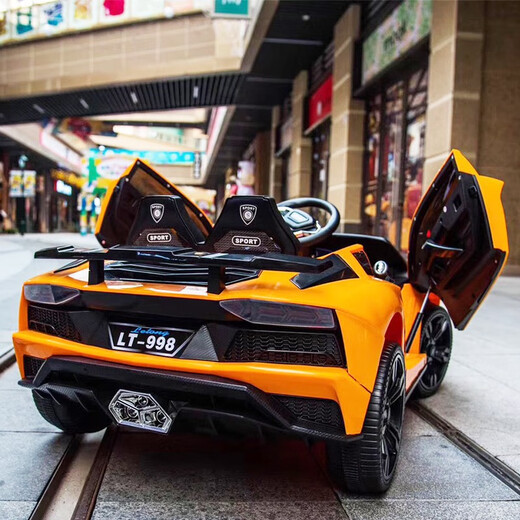 Qiyu Ferrari children's car four-wheel electric car can seat children sports car remote control car with music swing function Lamborghini orange + large battery full function