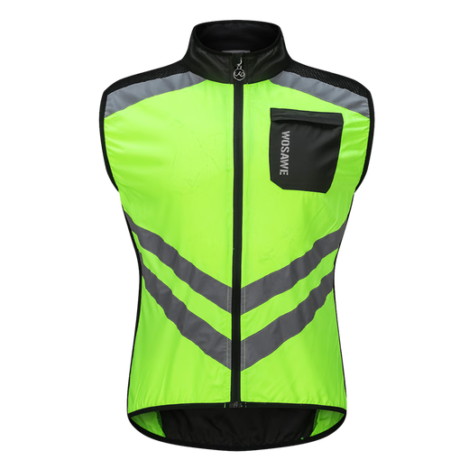 WOSAWE road cycling jersey vest for men and women, breathable and light windbreaker, mountain bike windproof and rainproof reflective vest, green - vest 2XL (suitable for 90-95 kg)