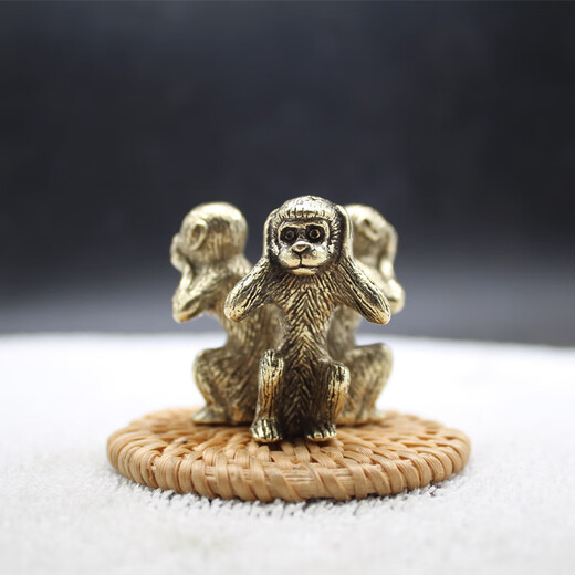DSF Pure Copper Ornaments Three No Monkeys Do Not See, Talk, No Listen Office Study Desktop Paperweight Ornaments Small Tea Pet Copper Art Three No Monkeys