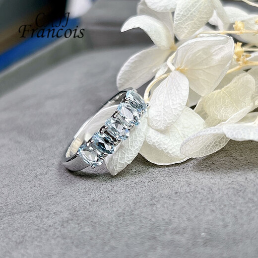 CAJJ Francois 1.0 carat aquamarine ring for women, natural colored gemstone, 925 silver inlaid jewelry, size 13