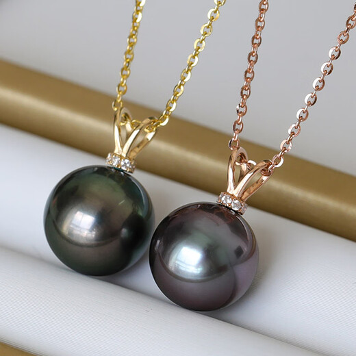 DL 1998 Chinese Valentine's Day gift Tahitian black pearl pendant Xinrun 18K gold malachite green 815mm black + slight flaws + 18K yellow base 14-15mm