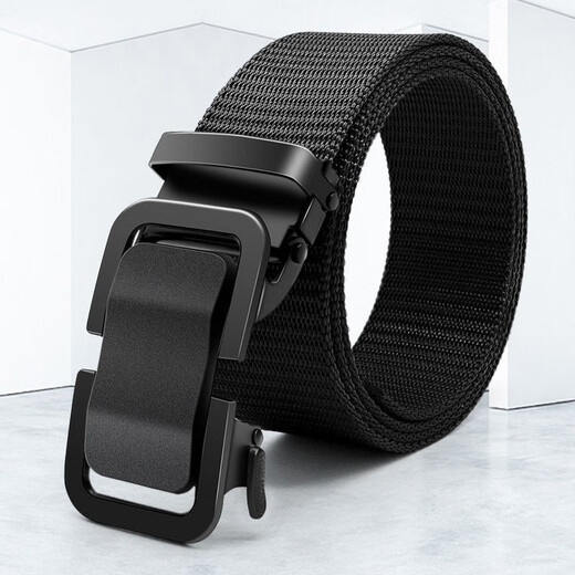 Tenggexiang canvas belt for men, automatic buckle belt, casual pants belt, punch-free, trendy, versatile, fashionable, student military training, black 120CM